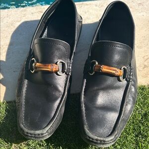 Gucci Black Leather Loafers with Bamboo Detail